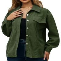 Grianlook Žene casual gumb Down Jacket Open Front Corduroy nadmašuje zimske tople reverne vratne jakne Olive Green