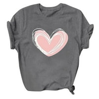 Majice s okruglim vratom s printom ljubavnog srca za žene, pamučne majice za vježbanje kratkih rukava, majice