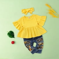 Odjeća za malu djecu djevojke Zvono rukav Top suncokret patch traperice, hlače, traka za glavu poklopac proljeće