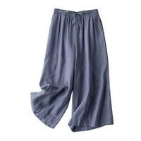 Hesxuno ženske hlače Capri, ljetni klirens plus veličina obrezane hlače elastično struk Ravne široke nogu hlače