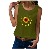 Ženska majica bez rukava s naramenicama Plus size ležerna Majica Bez rukava s printom suncokreta Zelena Majica