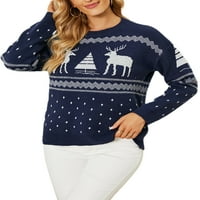 ; / Ženski casual široki pulover s okruglim vratom, pletenina Božićni džemper, zimski topli Šik džemper, Mornarsko