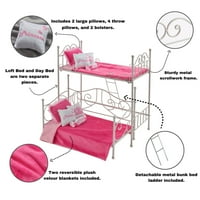 Metalni krevet za lutke u potkrovlju s košarom jazavca u obliku kovitlaca s kaučem i posteljinom-bijela i ružičasta