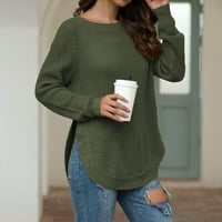 Džemperi s dugim rukavima za žene casual labave fit solidne boje posada bočni prorezni prorezni pulover džemper