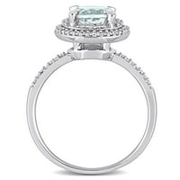 Miabella Ženska 1- karat Aquamarine karat dijamant 10kt bijelo zlato dvostruki halo prsten