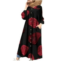 Ženske pamučne posteljine maxi haljine vintage cvjetna kaftanska haljina plus veličina labavi carstvo struk muslimanske