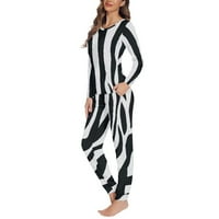 Ženska noćna odjeća, košulja dugih rukava, hlače, pidžama Set, bijela pidžama s prugastim printom zebra, Pidžama