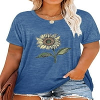 Anbech majice suncokreta za ženske plus majice s kratkim rukavima grafički preveliki cvjetni vrhovi