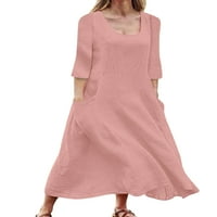Frontwalk žena duga haljina v Neck Summer Beach Sundress Solid Color Maxi haljine zabava ležerna rukava Khaki