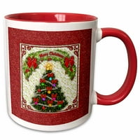 3M prekrasno ukrašeno božićno drvce, natpis Za Sretan Božić s crvenim mašnama-dvobojna crvena šalica, 11 oz