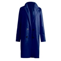 Ženski dugi vuneni kaput, pametni mješoviti Kaputi, uklopljeni Ženski dugi kaput, gornja odjeća, plava jakna