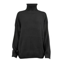 Huiniadese s ramena ženke čvrste pulovera rukava dugački ležerni džemper pleteni džemper dolje srednji sloj crni