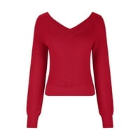 Rasprodaja ženskog džempera ženski jednobojni džemper s izrezom u obliku slova u, široki gornji dio, džemper s