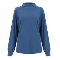 Žene retro solidne boje bluza složena ovratnika košulja dugih rukava pulover pulover dukserica labavi fit vrhovi,