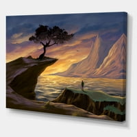 Drvo na morskoj litici u večernjem osvjetljenju slika umjetnički tisak na platnu