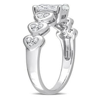 1- Carat T.G.W. Ovalni izrez stvoren bijeli safir sterling srebrni zaručnički prsten od srca
