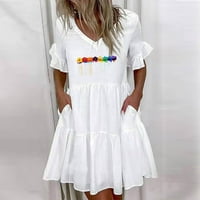 Haljine za žene ljetna bijela haljina s izrezom u obliku slova u, ležerna haljina sarafan s cvjetnim printom,