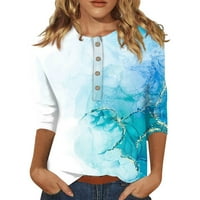 Topovi za ljeto ženske modne casual majice s rukavima od tri četvrtine i cvjetnim printom na kopčanje, pulover