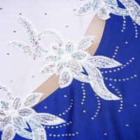 Kraljevsko plava haljina za klizanje za djevojčice izvezena rhinestonesom, mrežasti baletni plesni Triko s dugim