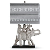 Stolna svjetiljka Bumbar-obitelj slonova s pravokutnim sjenilom-siva i smeđa završna obrada s neutralnim uzorkom