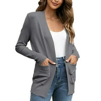 4. srpnja vrhovi za žene ženske čvrste u boji jakna čvrsta boja pamučni džep kardigan vanjski džemper kardigan