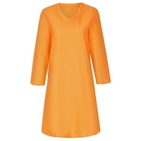 Cotonie modne žene casual v-izreck solidna dugih rukava pamučna lanena haljina velika prodaja m