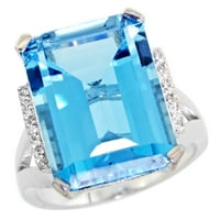 14K Dijamant bijelog zlata Natural Swiss Blue Topaz Emerald-Cut 16x, veličina 8