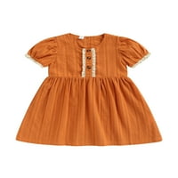 Seyurigaoka dojenčad patchwork a-line haljina, djevojčice kontrast u boji puff rukav okrugli vrat jednodijelni