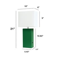 Moderna Stolna svjetiljka od 21 na kožnoj podlozi s bijelim pravokutnim sjenilom od tkanine, zelena