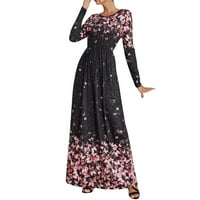 Ženske haljine s dugim rukavima Ladies casual boho cvjetni print okrugli vrat maxi haljine za jesen odjeću vestido