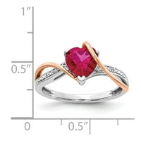 Zaručnički prsten od bijelog i ružičastog zlata od 14 karata s dijamantima i rubinima, veličina 5