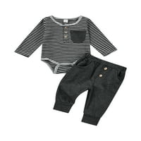 Snažni novorođeni dječaci kauzalna odjeća džep s dugim rukavima prugasti vrhovi vrhova+hlače setovi
