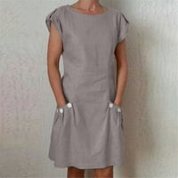 Žene haljine ležerna solidna haljina džepni gumb kratki rukavi okrugli vrat labava mini haljina vestidos