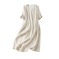 Ljetne haljine za žene kratkih rukava Vintage pamučna posteljina Nabrane ljetne slatke blagdanske plaže dvoslojna