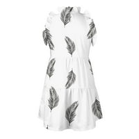 Sundreses za žene dužine koljena Slobodno cvjetni rukavi bez rukava A-line Okrugla dekolte haljina bijela 3xl