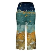 Capri hlače za žene, ljetne modne casual kratke hlače s džepovima i printom, obične čipkaste hlače s ravnim nogavicama