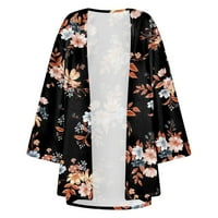 Ženski kimono s napuhanim rukavima S cvjetnim printom, kardigan, široki šifonski ogrtač, casual bluza, majice,
