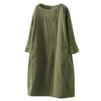 Haljine za čišćenje za žene ljetne vintage džepove corduroy solidne duge rukave labave plus haljine vojske zelene