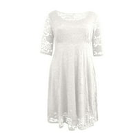 Ljetne haljine za ženske posade vrat casual midi haljina solidna a-line rukava za odmor bijela 6xl