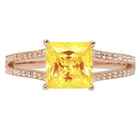 2. Dijamantna princeza izrezan prirodni citrin od ružičastog zlata 14k $ s umetcima prsten od 5,75