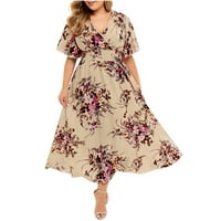 Ženska haljina s cvjetnim printom u veličini, Plus, u obliku boho izreza, ležerna haljina kratkih rukava, rasprodaja