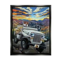 Stupell Industries Dogs off-Road Desert Drive Mountain Sunset Jet Black Floating Canvas Wall Art, 16x20