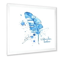 Dizajnerski print Etno plavo pero na bijelom u boemskom i eklektičnom uokvirenom stilu
