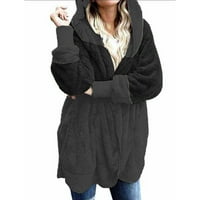 Ženski ležerni dugi rukavi otvoreni prednji jakni pleteni kardigan džemper jesenski zima labava modna kapuljača