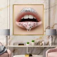 Dizajnerska umjetnost ženske usne s gelom na usnama i zvijezdama - moderni zidni ispis na platnu u okviru