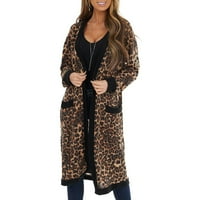 Ženska casual jakna-casual modni retro džepni kardigan s leopard printom dugih rukava u smeđoj boji;