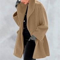 Domaća svečana zimska vunena jakna s kaputom, ženska topla tanka duga kaki gornja odjeća, veličina US