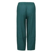 Fartey pamučne lanene hlače za žene casual elastični visoki struk prostrane hlače s džepovima solidne boje prozračne