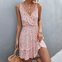 Ljetne haljine za žene, ljetne haljine s cvjetnim printom s volanima na rubu, Mini haljina za plažu bez rukava