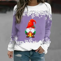 Wyongtao duksevi za žene Crewneck ruched dugih rukava božićni tiskani džemperi pulover, ljubičasti l